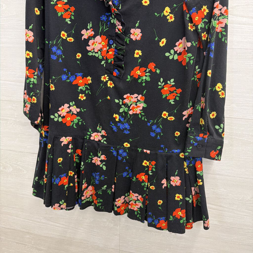 Tuckernuck Black/ Multi Floral Print Long Sleeve Ruffle Detail Dress Extra Small