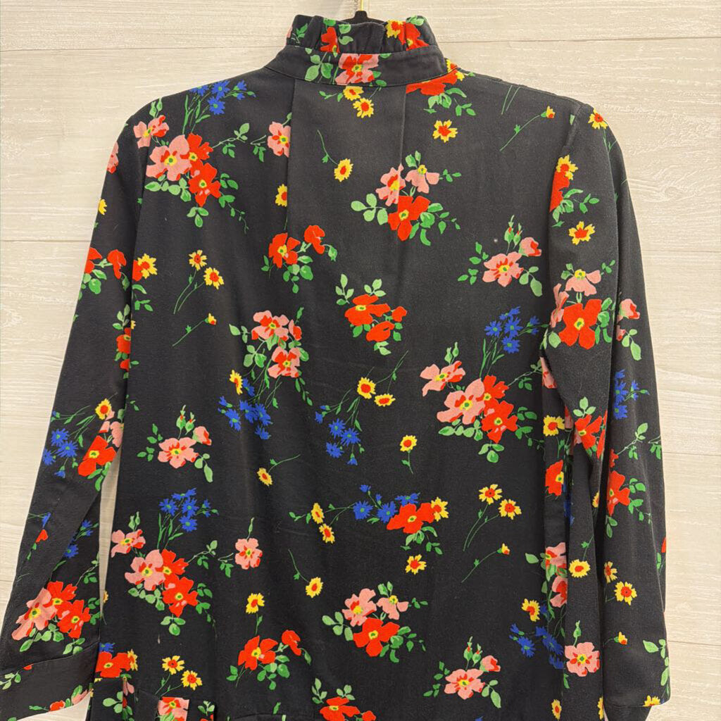 Tuckernuck Black/ Multi Floral Print Long Sleeve Ruffle Detail Dress Extra Small
