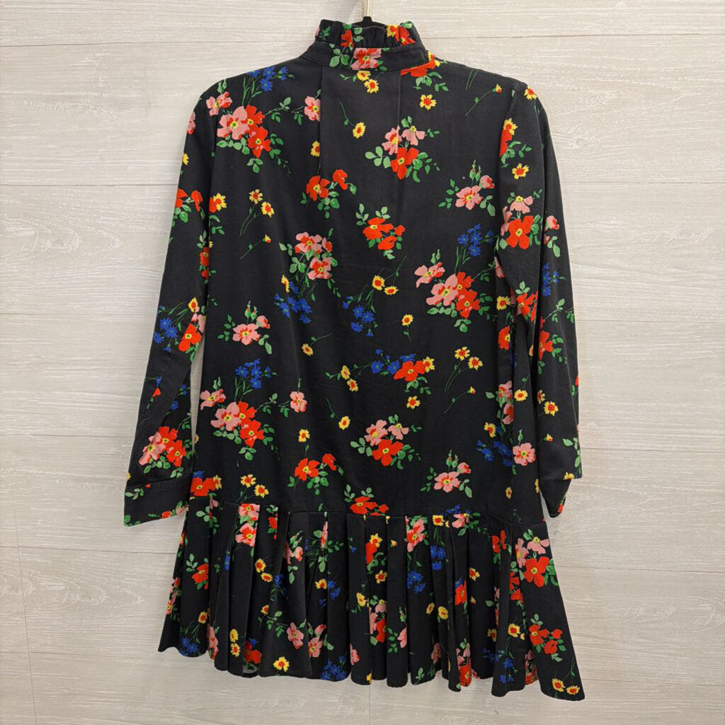 Tuckernuck Black/ Multi Floral Print Long Sleeve Ruffle Detail Dress Extra Small