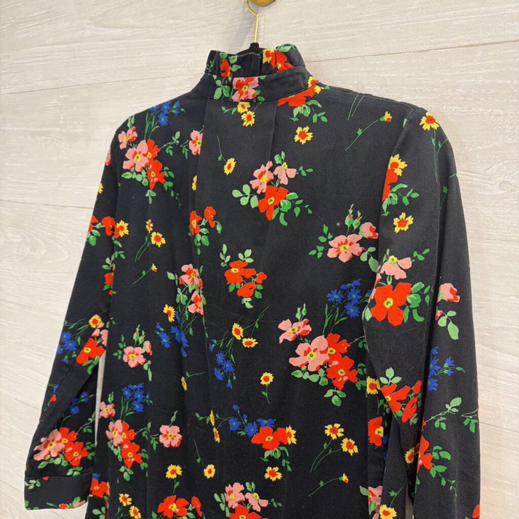 Tuckernuck Black/ Multi Floral Print Long Sleeve Ruffle Detail Dress Extra Small