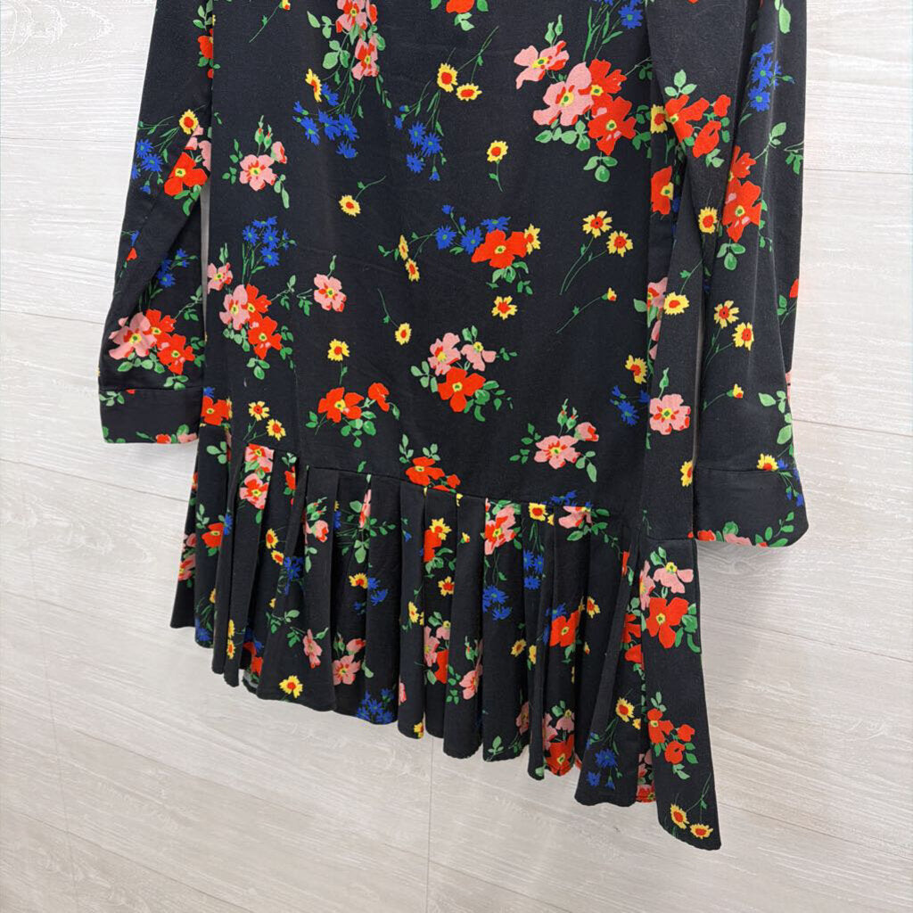 Tuckernuck Black/ Multi Floral Print Long Sleeve Ruffle Detail Dress Extra Small