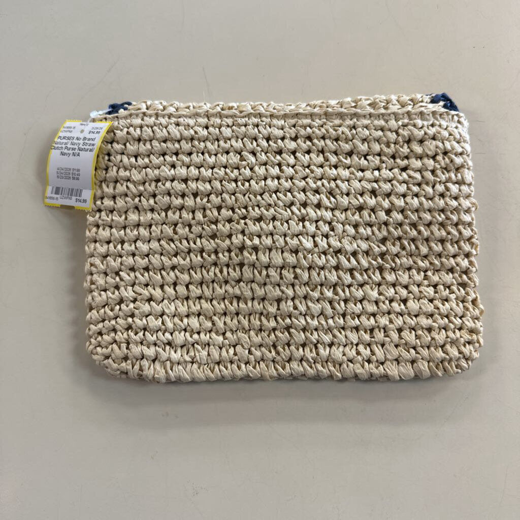 Natural/ Navy Straw Clutch Purse
