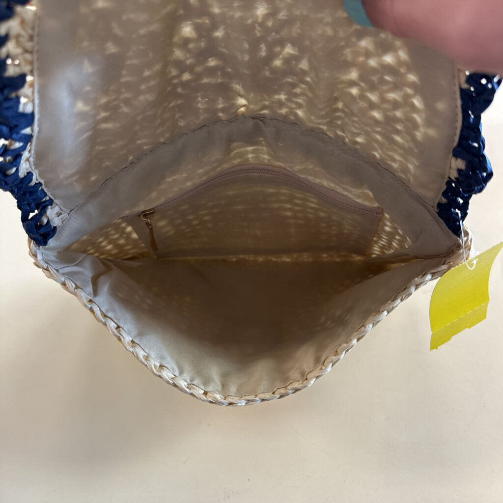 Natural/ Navy Straw Clutch Purse