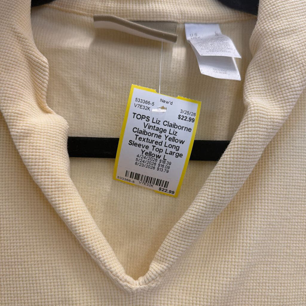 Vintage Liz Claiborne Yellow Textured Long Sleeve Top Large