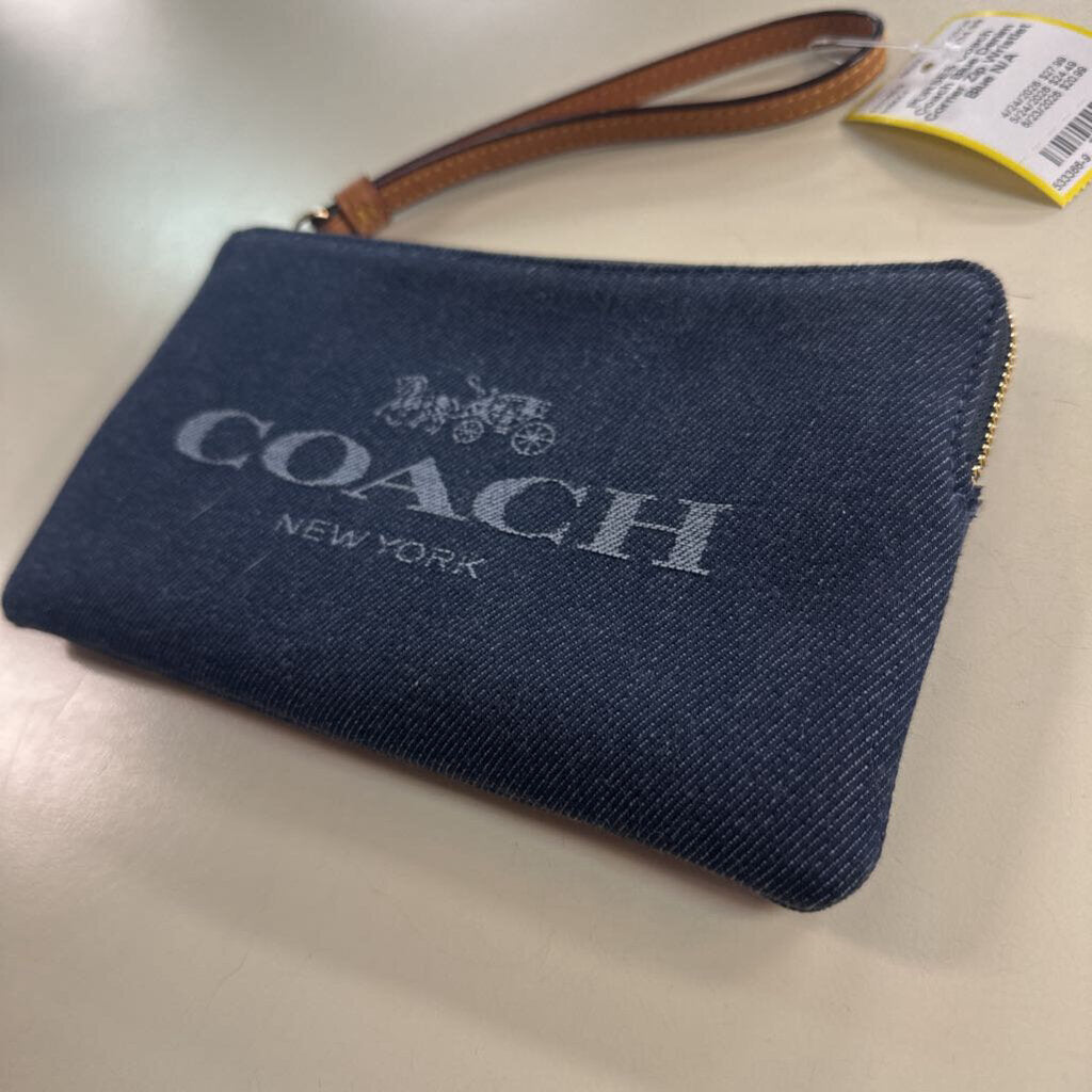 Coach Blue Denim Corner Zip Wristlet