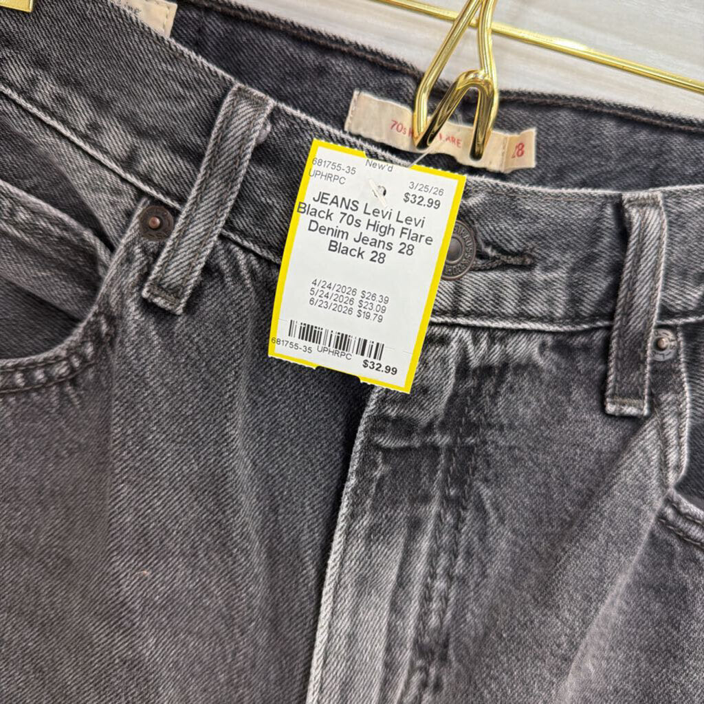 Levi Black 70s High Flare Denim Jeans 28
