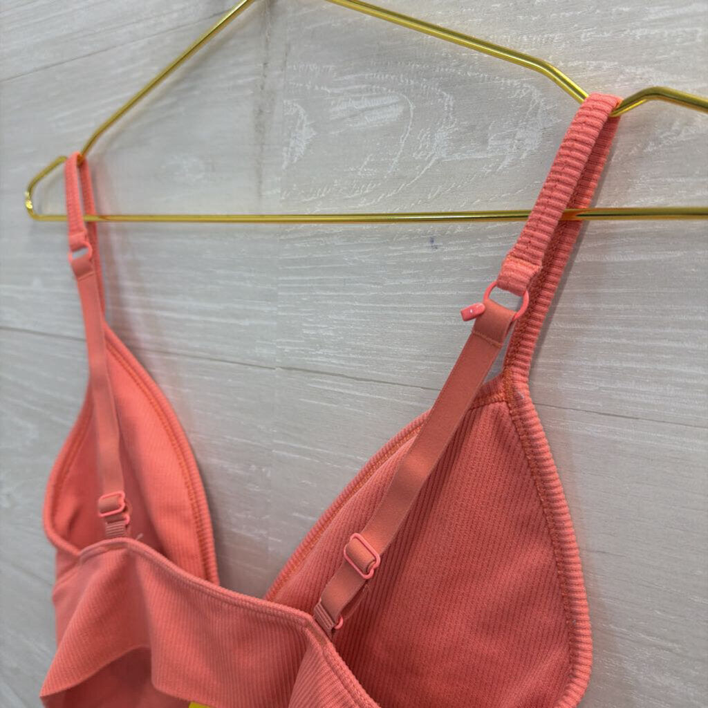 Athleta Pink Ribbed Sports Bra Small