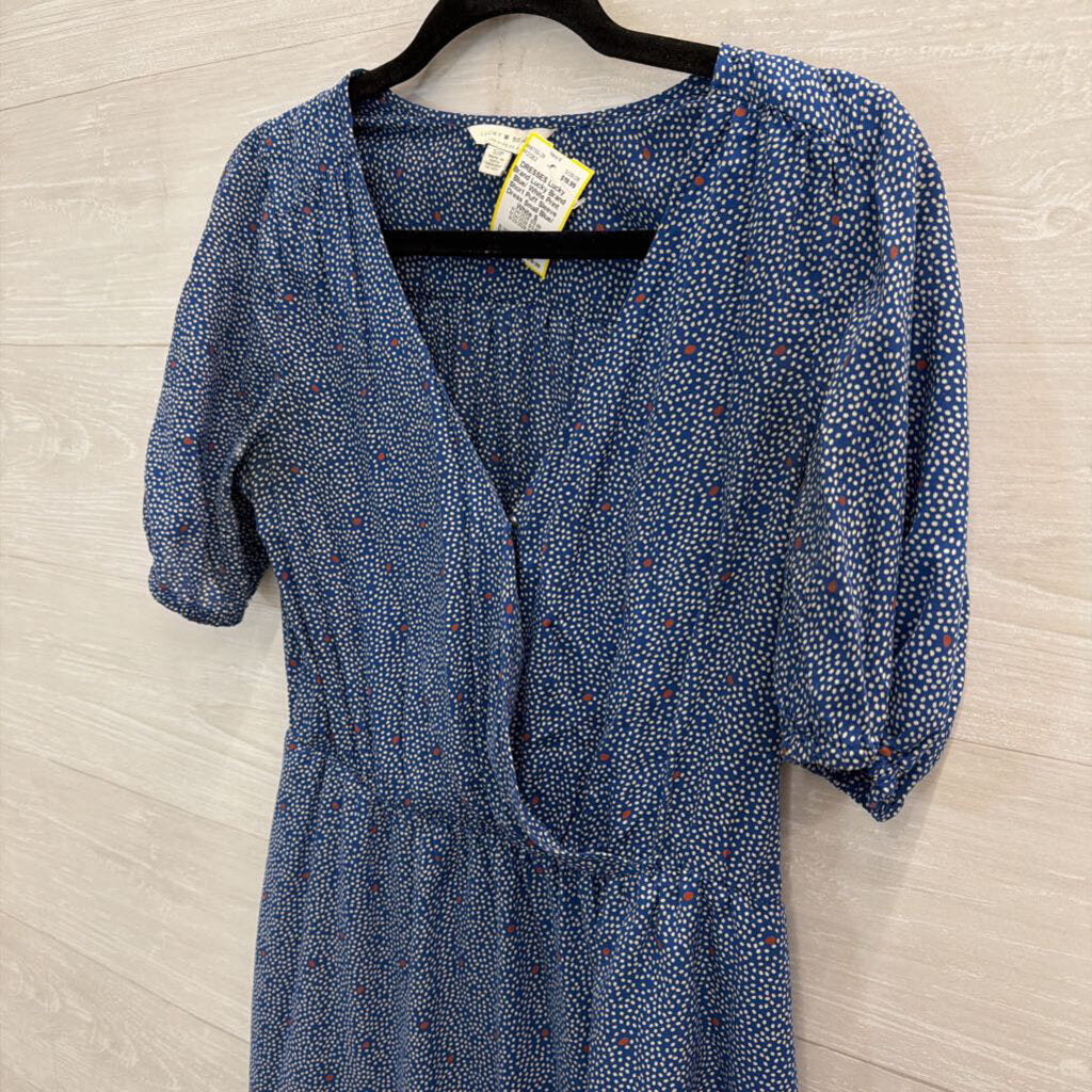 Lucky Brand Blue/ White Print Short Puff Sleeve Dress Small