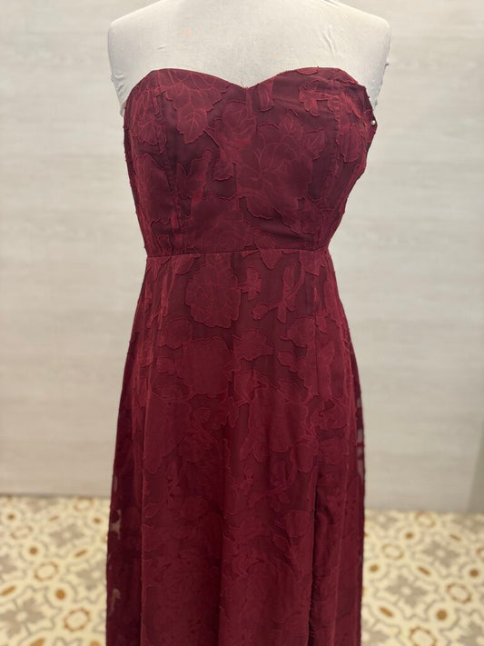 Lulus Burgundy Textured Print Strapless Long Formal Dress Small