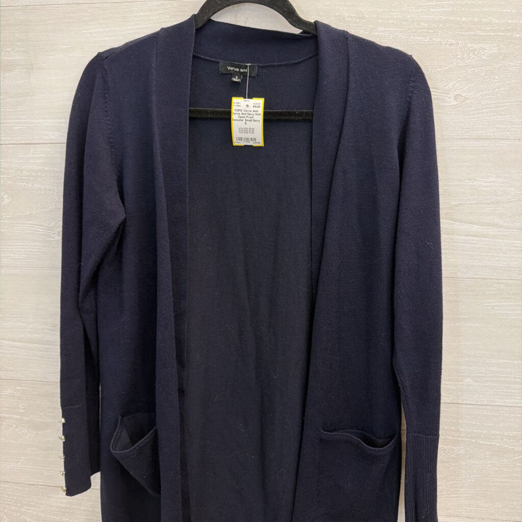 Verve Ami Navy Knit Open Front Sweater Small