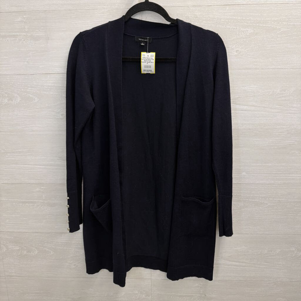 Verve Ami Navy Knit Open Front Sweater Small