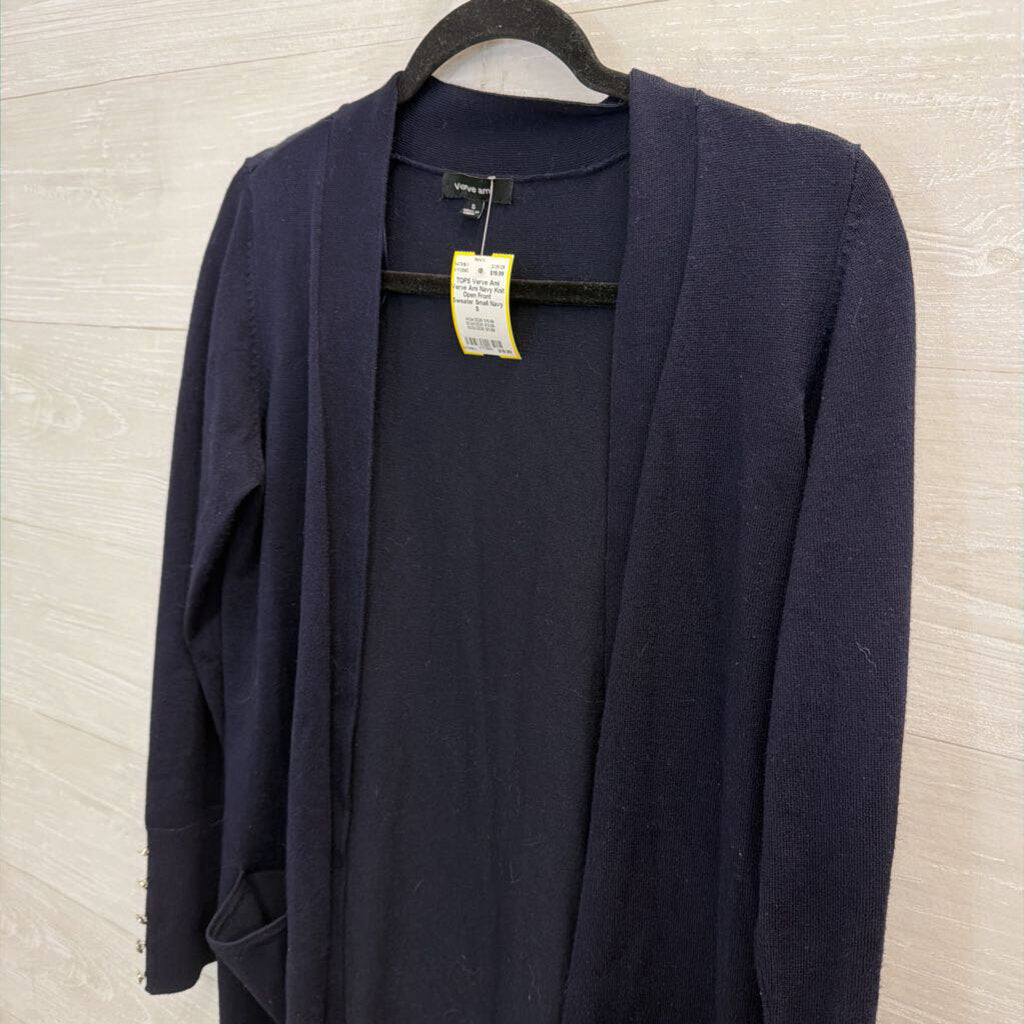 Verve Ami Navy Knit Open Front Sweater Small