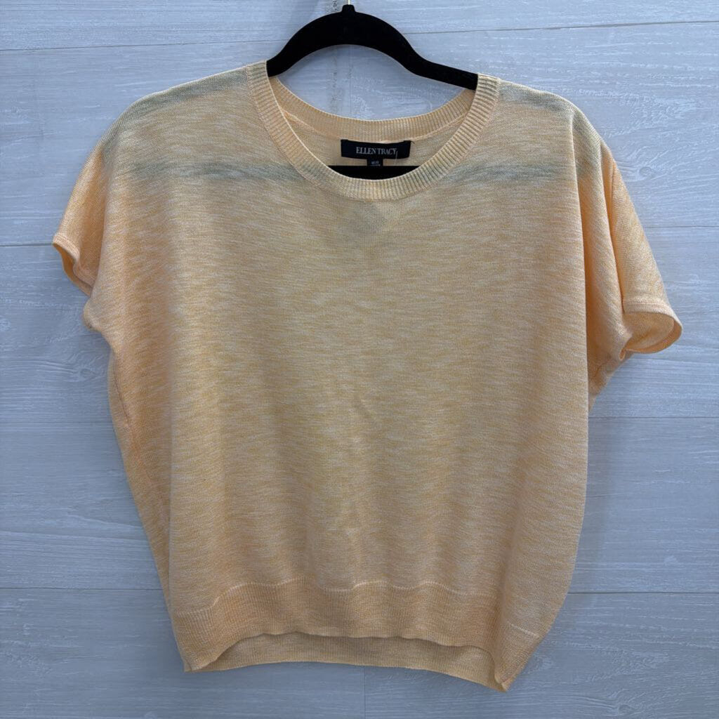 Ellen Tracy Yellow Knit Boxy Short Sleeve Top Extra Small