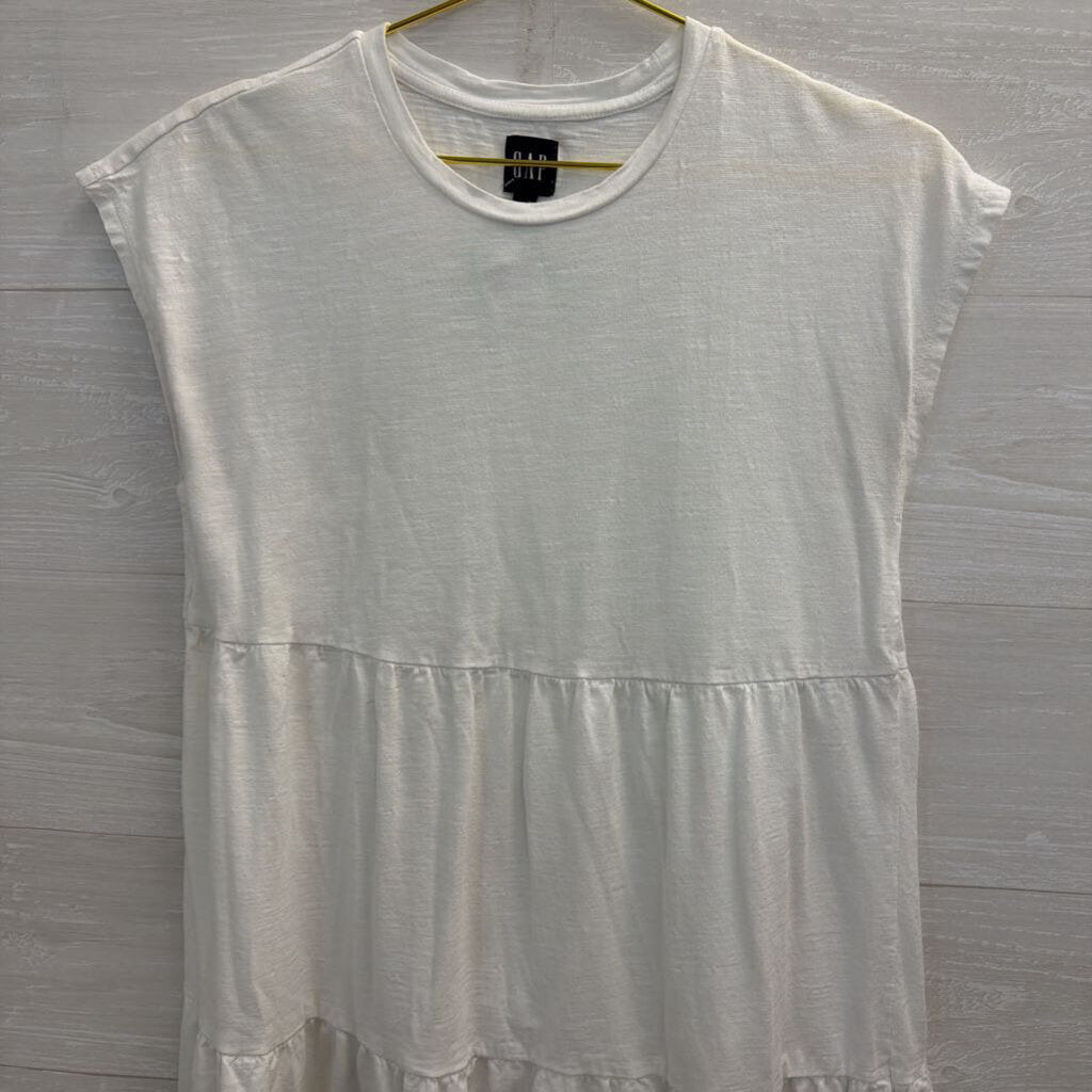 Gap White Tiered Short Sleeve Dress Medium