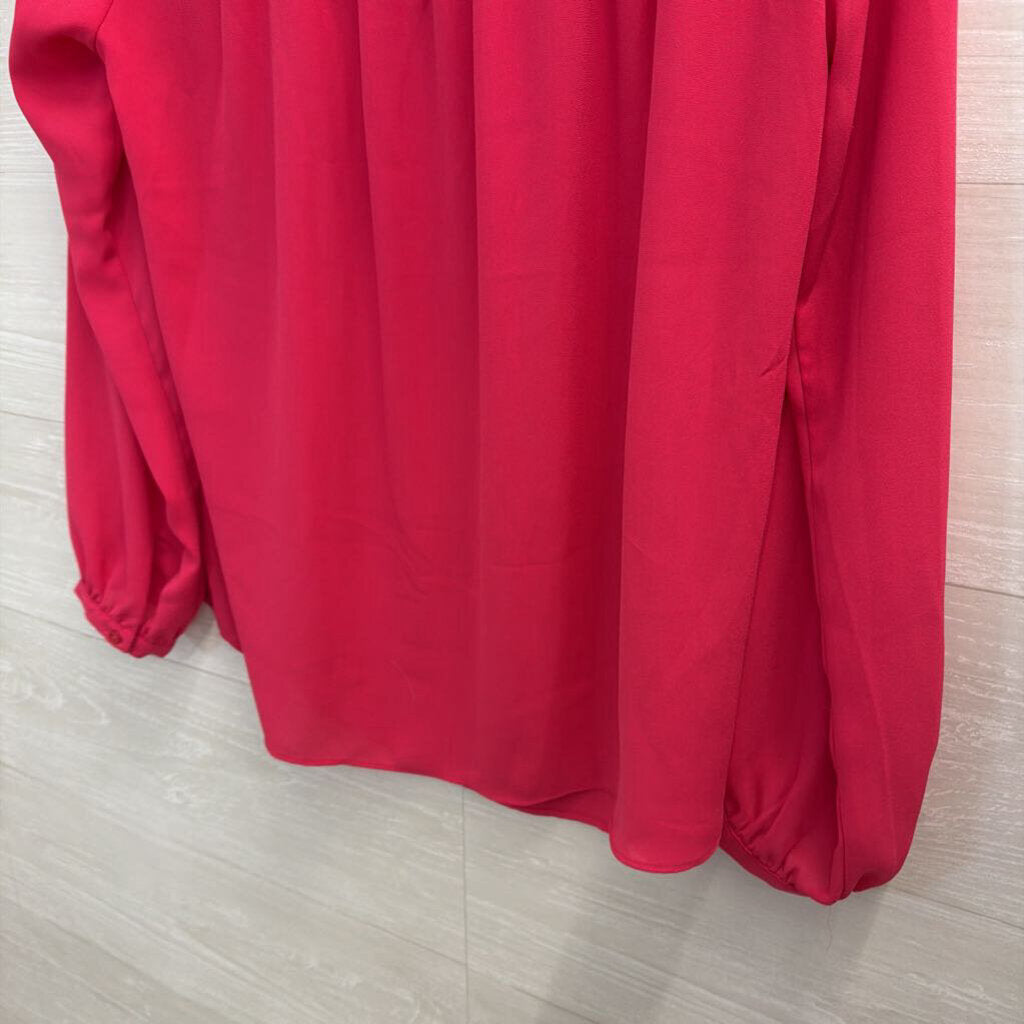 Violet and Clarie Hot Pink Silky Long Sleeve Ruffle Detail Top Medium