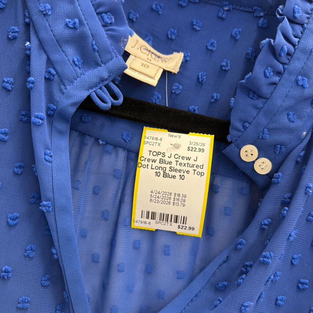 J Crew Blue Textured Dot Long Sleeve Top 10