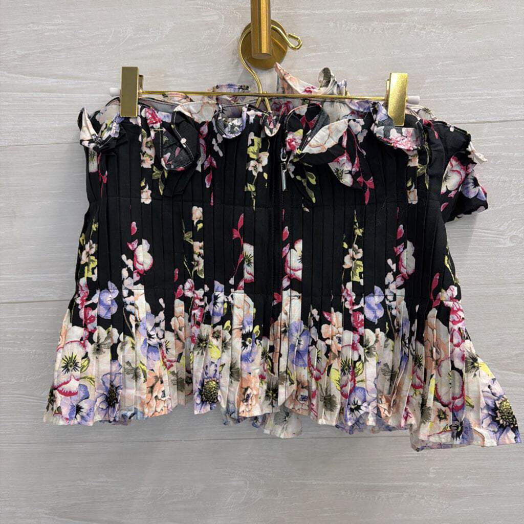 White House Black Market Black/ Multi Floral Print Pleated Strapless Top 8