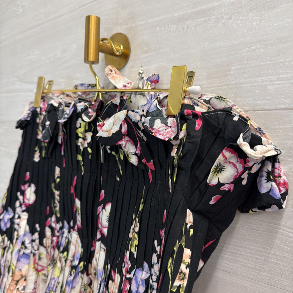 White House Black Market Black/ Multi Floral Print Pleated Strapless Top 8