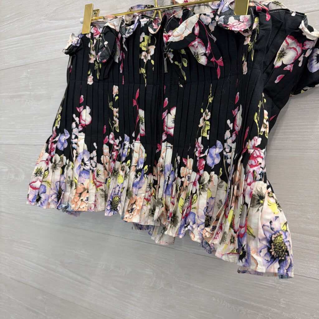 White House Black Market Black/ Multi Floral Print Pleated Strapless Top 8