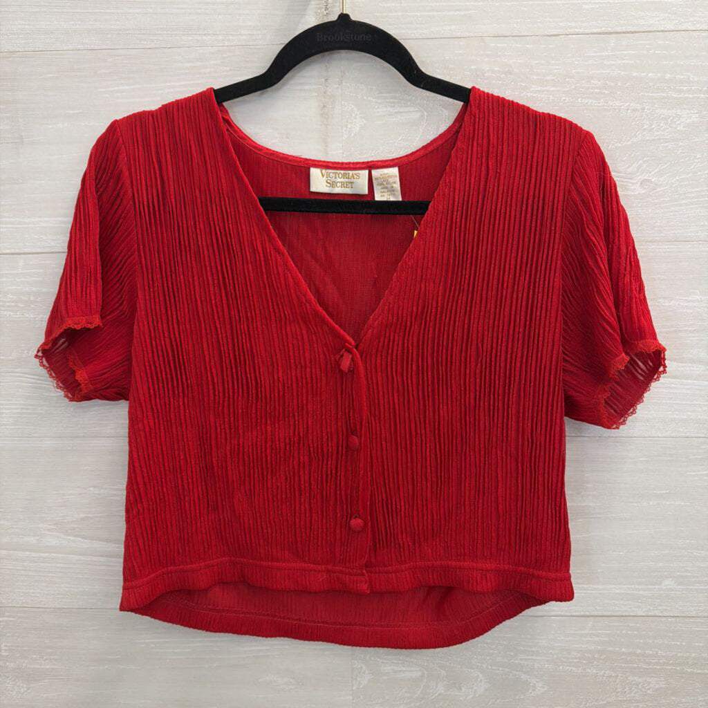 Vintage Victoria's Secret Red Textured Cropped Short Sleeve Top Medium