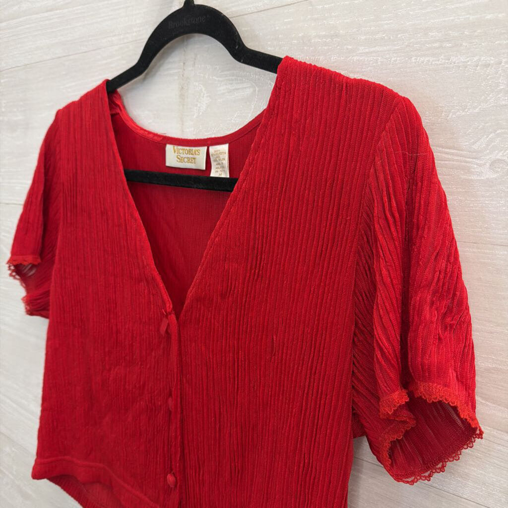 Vintage Victoria's Secret Red Textured Cropped Short Sleeve Top Medium