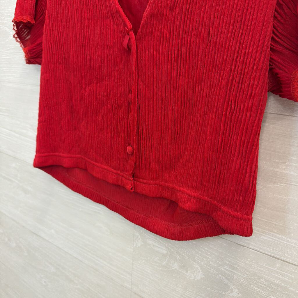 Vintage Victoria's Secret Red Textured Cropped Short Sleeve Top Medium