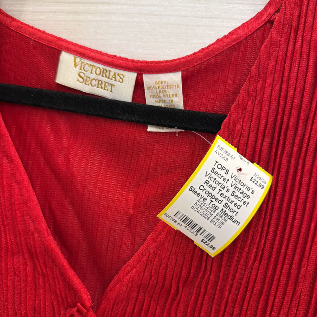 Vintage Victoria's Secret Red Textured Cropped Short Sleeve Top Medium