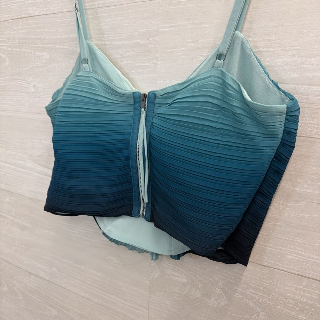 Ramy Brook Blue Pleated Ombre Cropped Tank Top 6