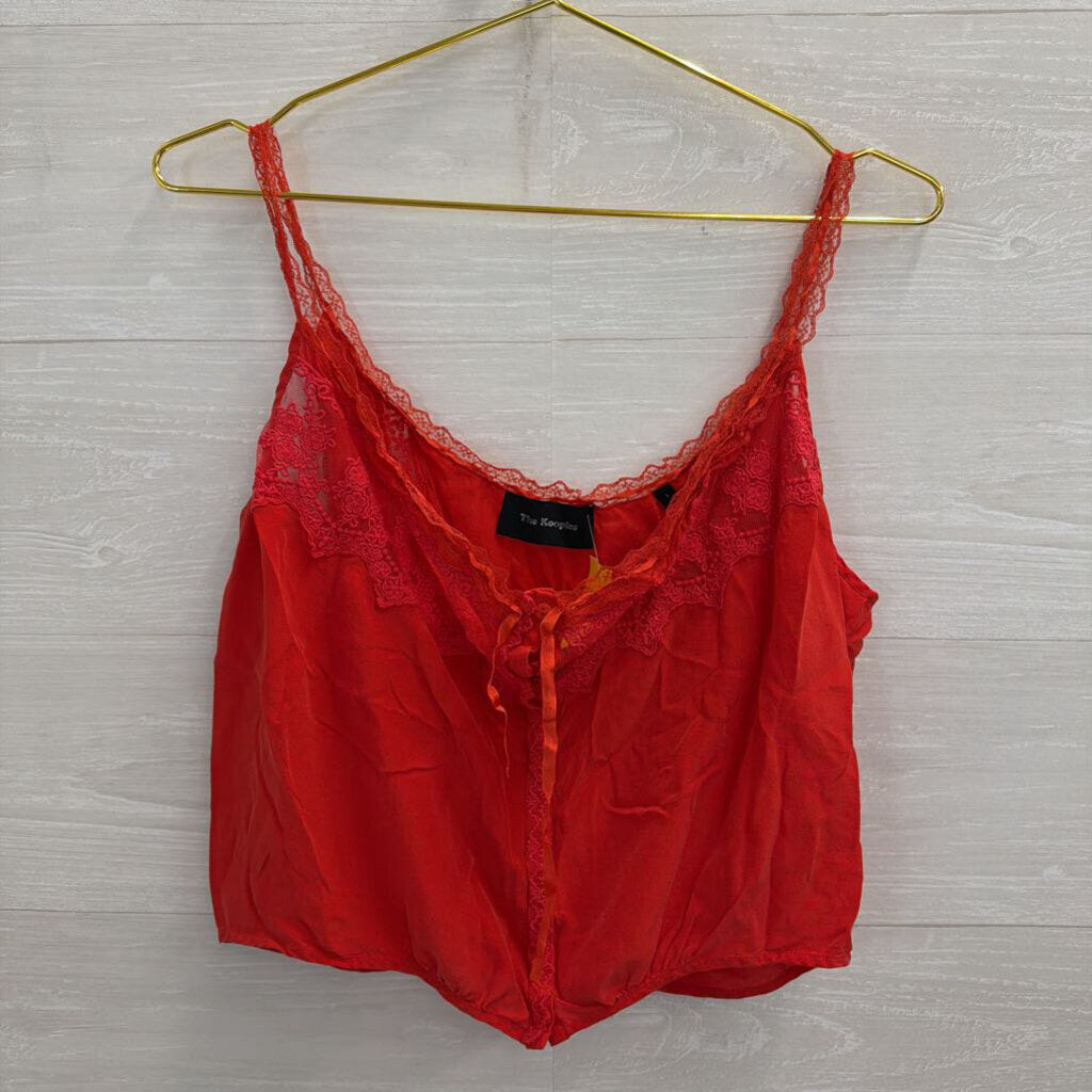 The Kooples Red Silky Lace Detail Cropped Tank Top 1