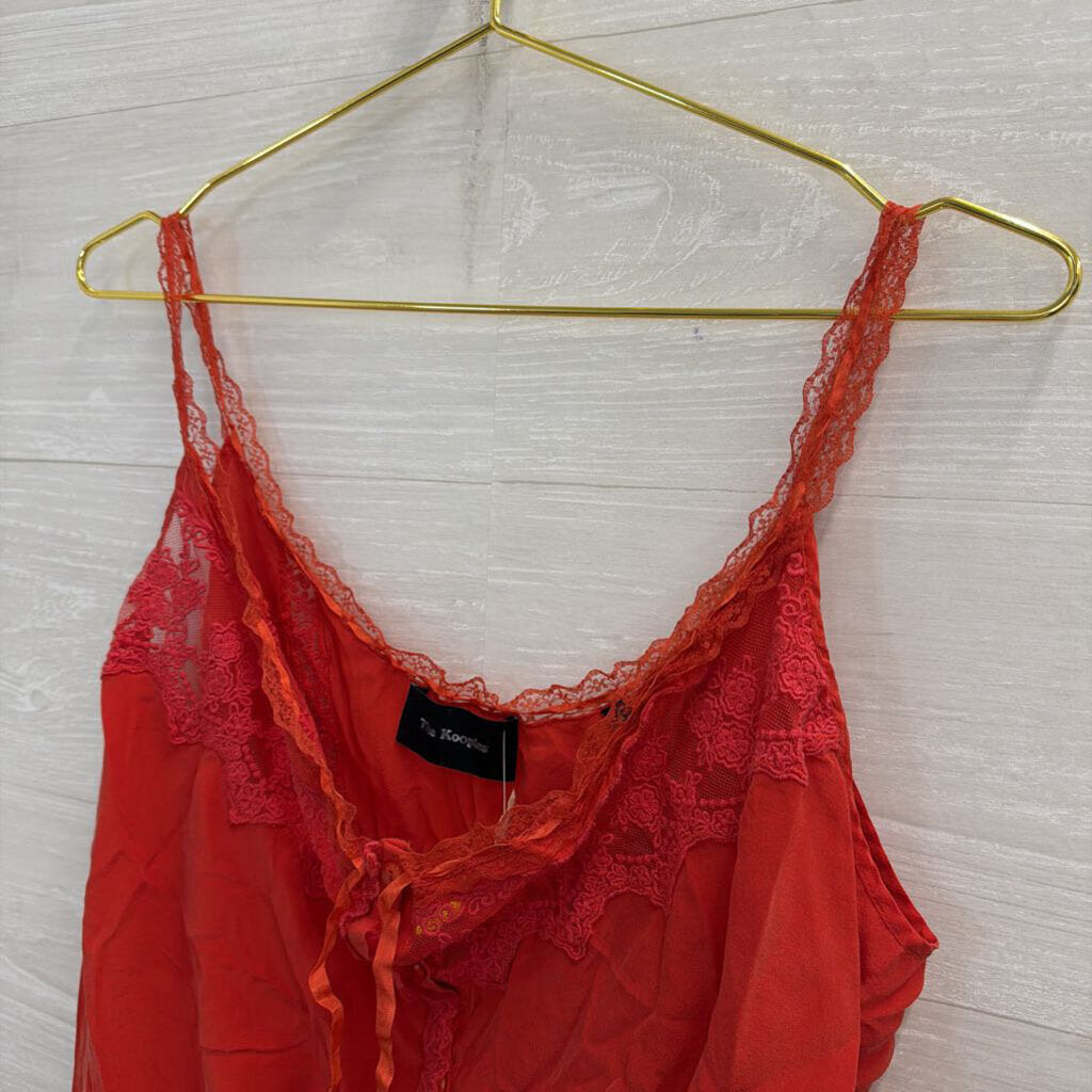 The Kooples Red Silky Lace Detail Cropped Tank Top 1
