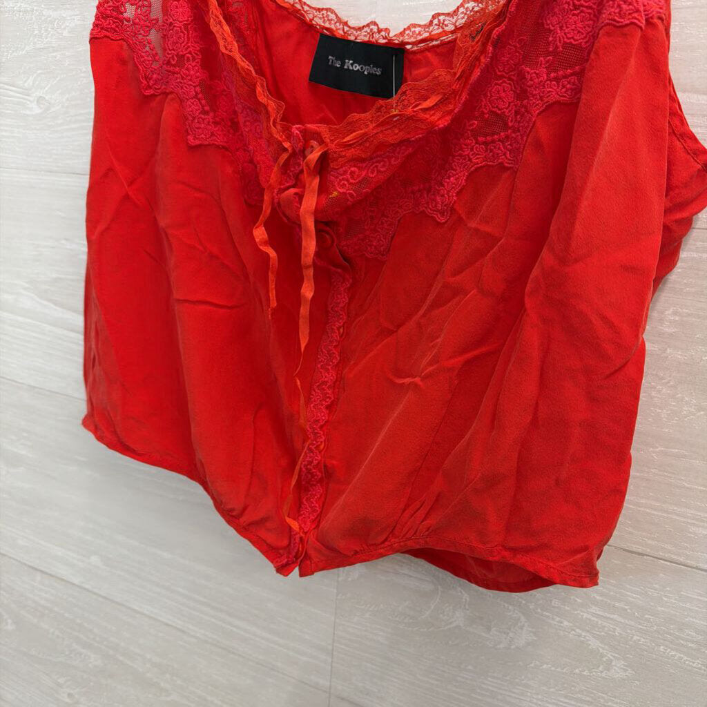 The Kooples Red Silky Lace Detail Cropped Tank Top 1