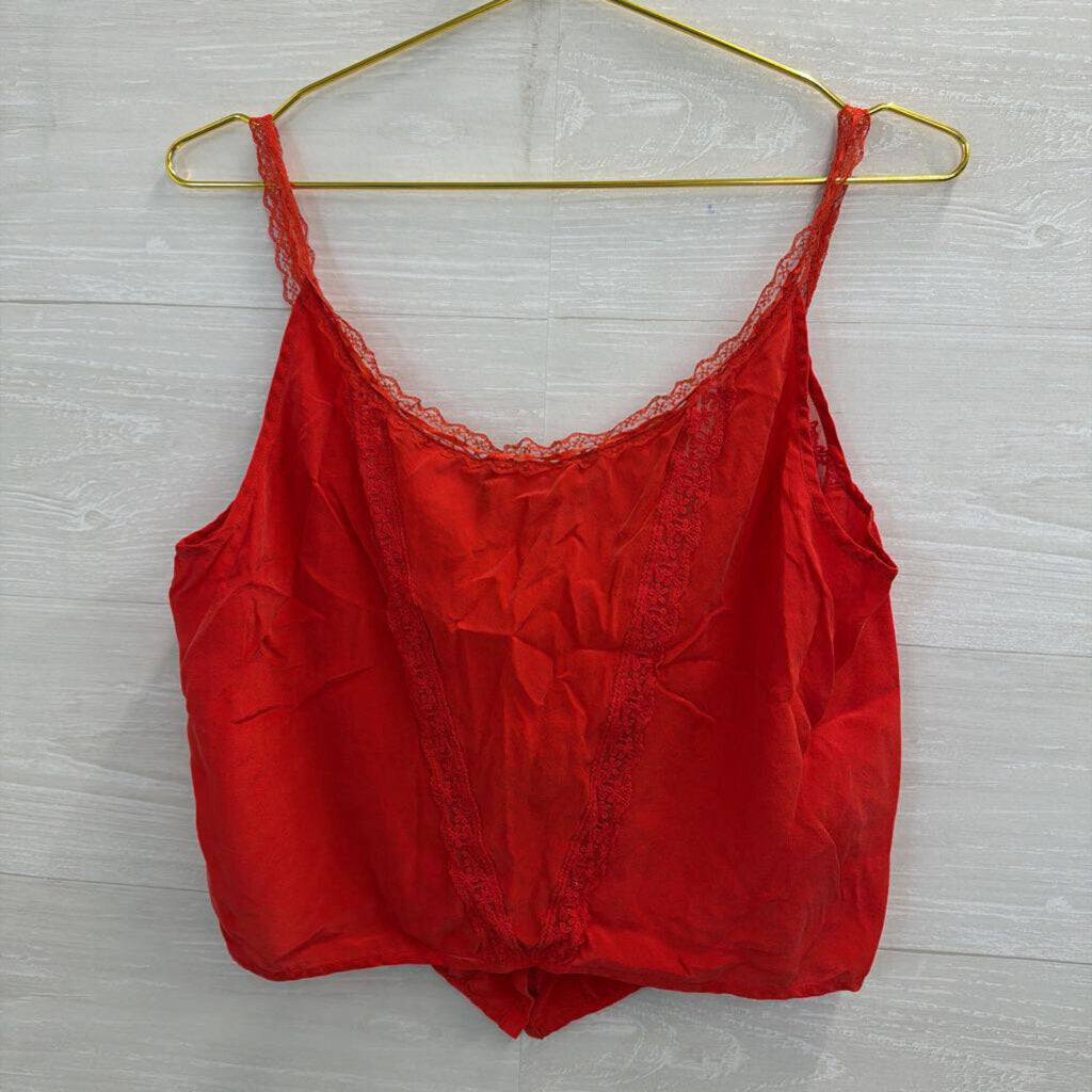 The Kooples Red Silky Lace Detail Cropped Tank Top 1