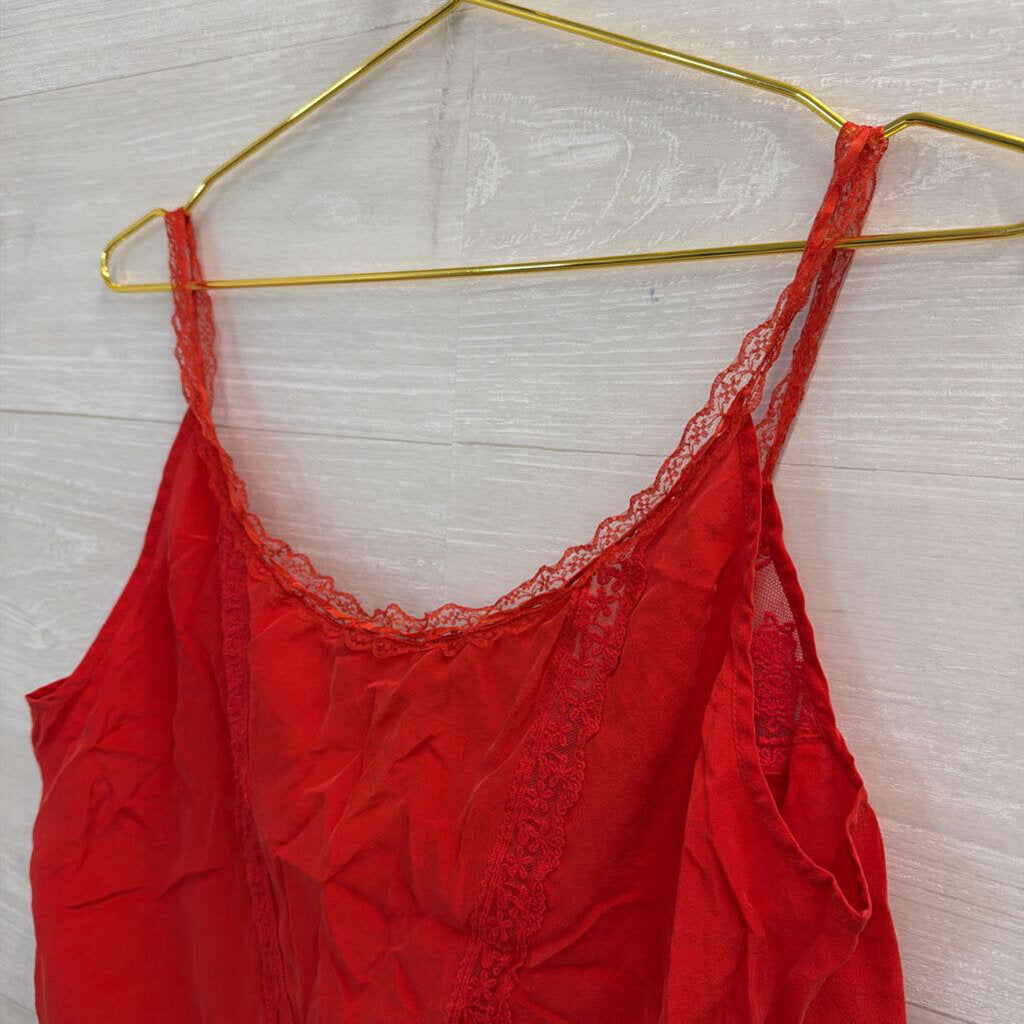 The Kooples Red Silky Lace Detail Cropped Tank Top 1