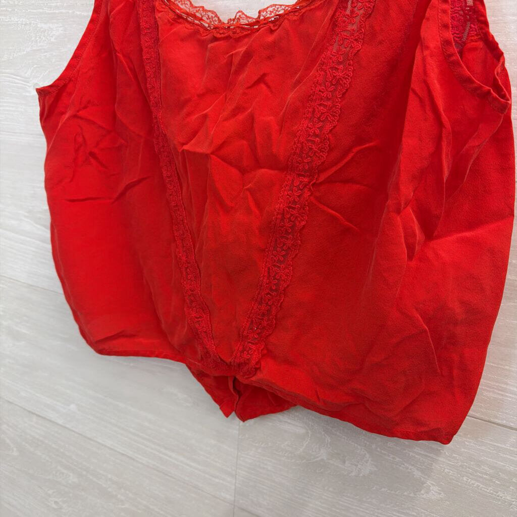 The Kooples Red Silky Lace Detail Cropped Tank Top 1