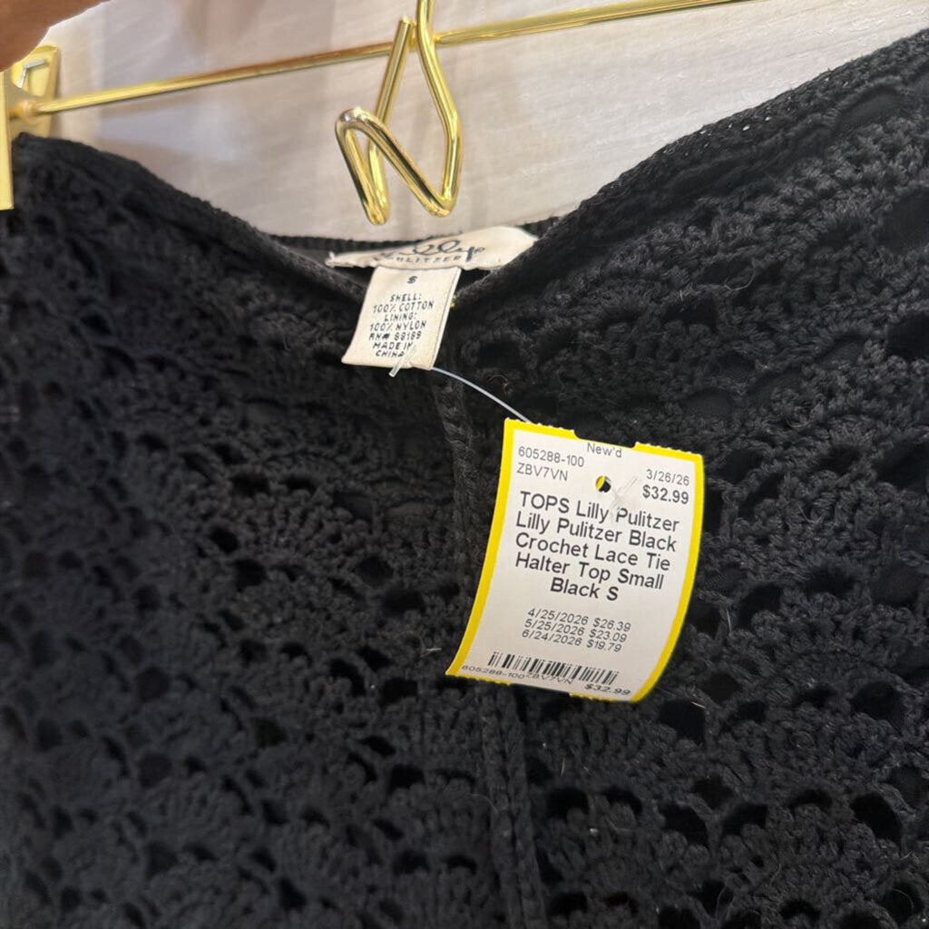 Lilly Pulitzer Black Crochet Lace Tie Halter Top Small