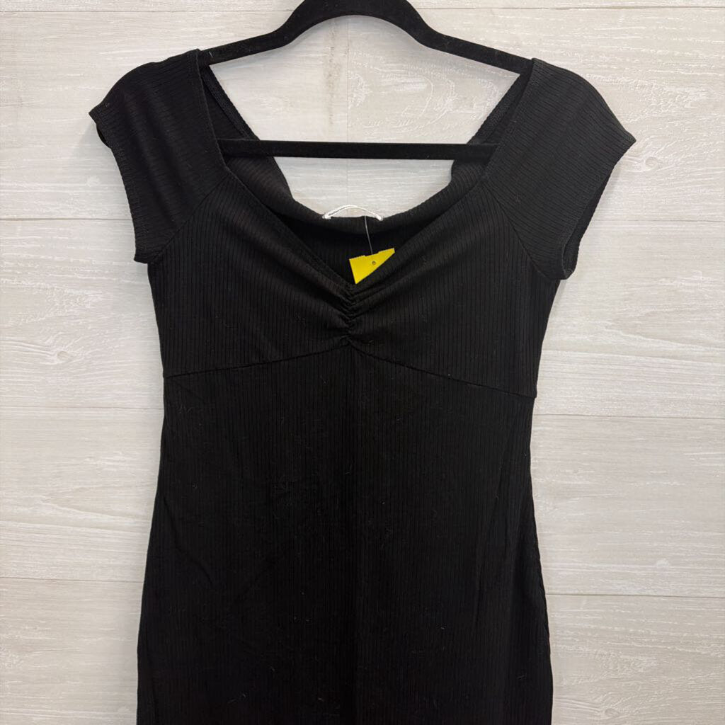 Reformation Jeans Black Ribbed Short Sleeve Dress Medium