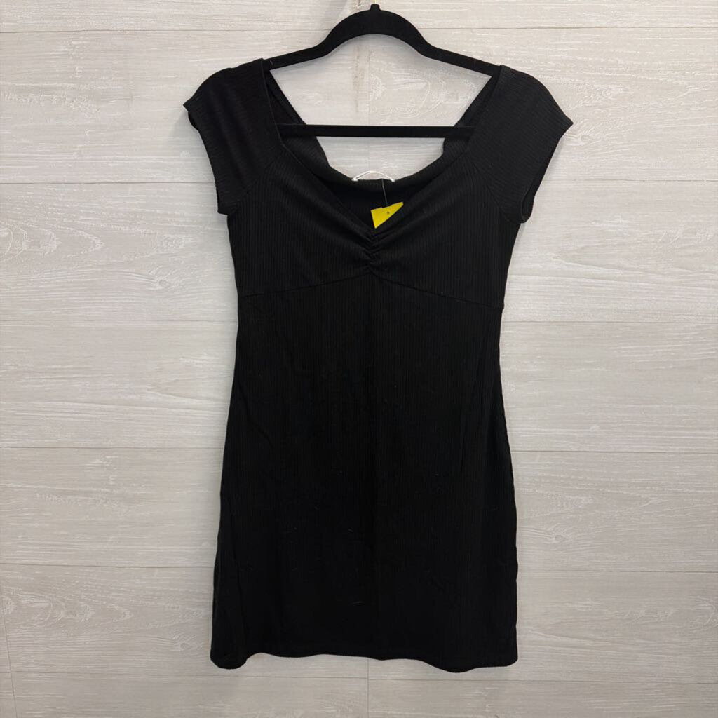 Reformation Jeans Black Ribbed Short Sleeve Dress Medium