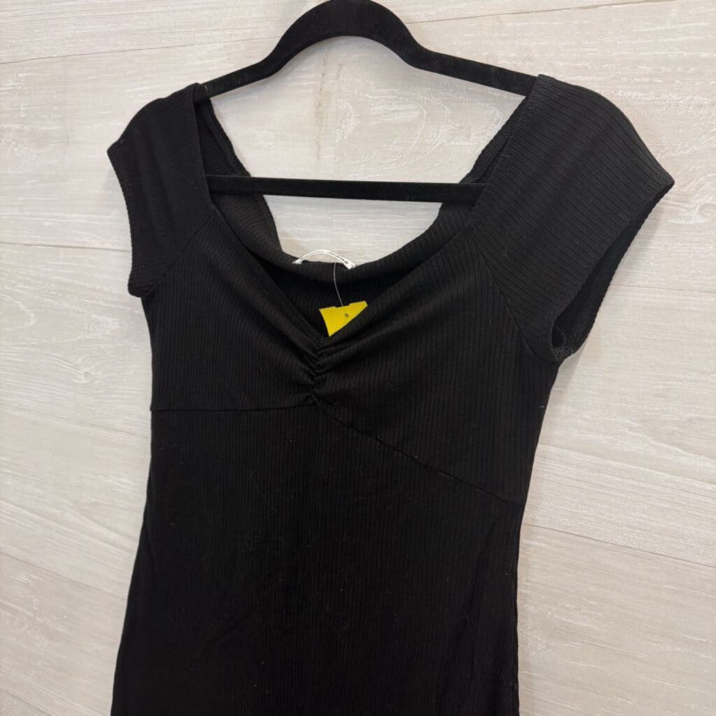 Reformation Jeans Black Ribbed Short Sleeve Dress Medium