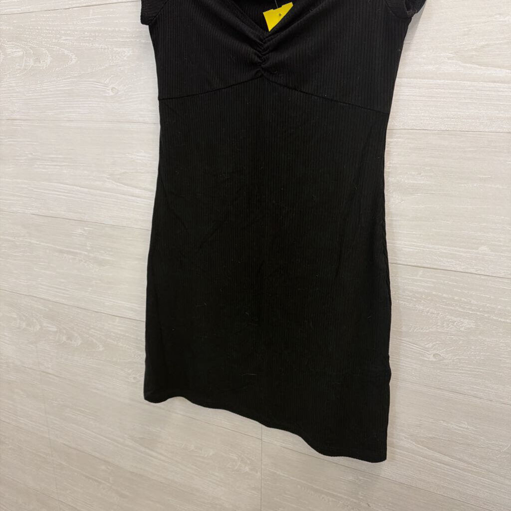 Reformation Jeans Black Ribbed Short Sleeve Dress Medium