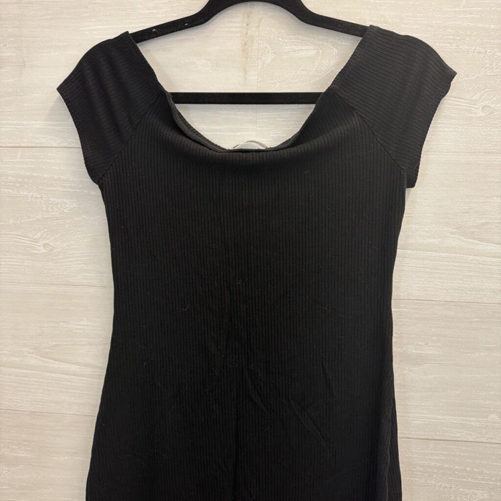 Reformation Jeans Black Ribbed Short Sleeve Dress Medium