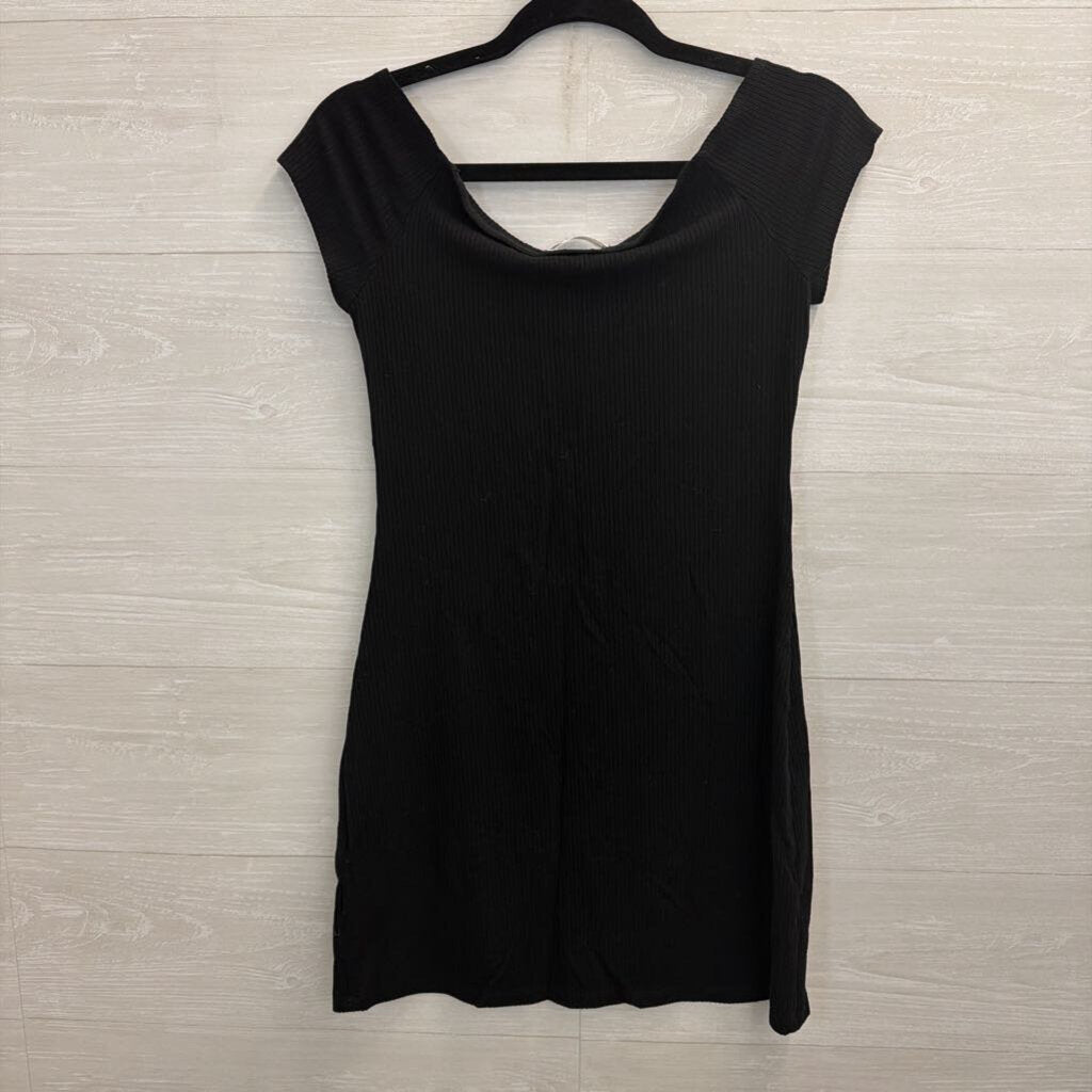 Reformation Jeans Black Ribbed Short Sleeve Dress Medium
