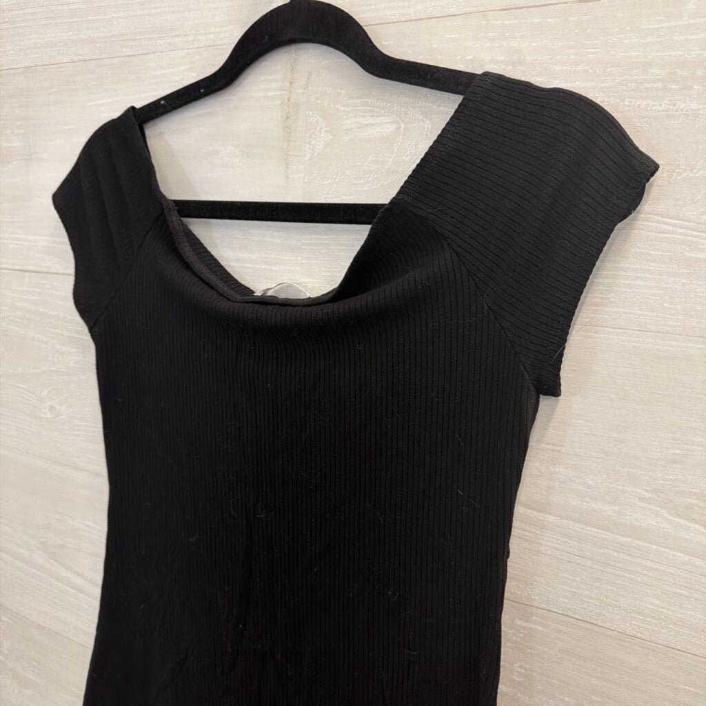 Reformation Jeans Black Ribbed Short Sleeve Dress Medium