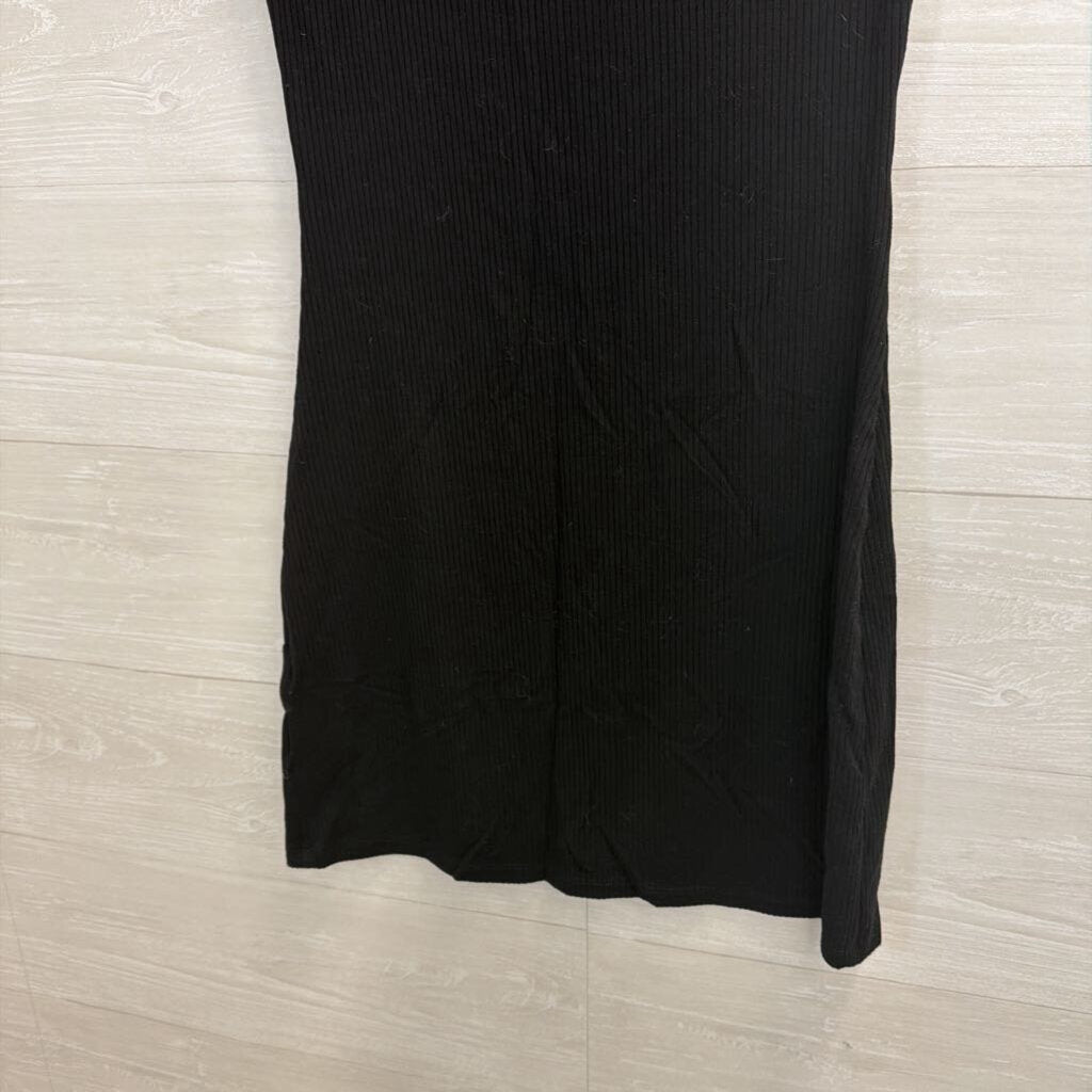 Reformation Jeans Black Ribbed Short Sleeve Dress Medium