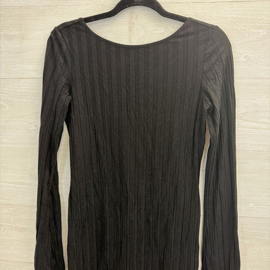 Reformation Black Ribbed Long Sleeve Open Back Dress Medium