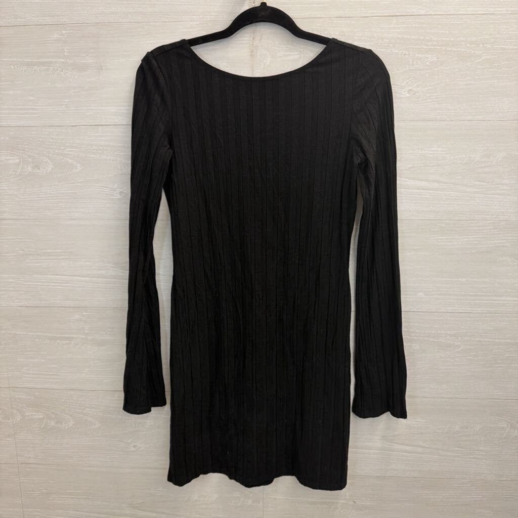 Reformation Black Ribbed Long Sleeve Open Back Dress Medium