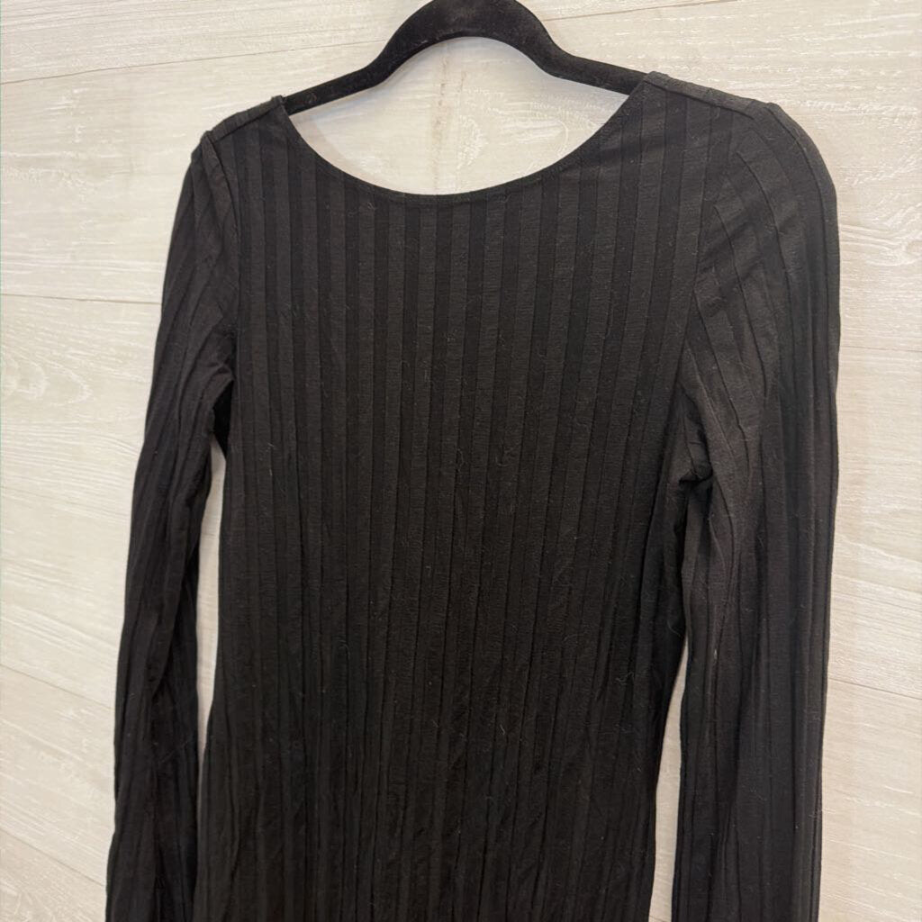Reformation Black Ribbed Long Sleeve Open Back Dress Medium