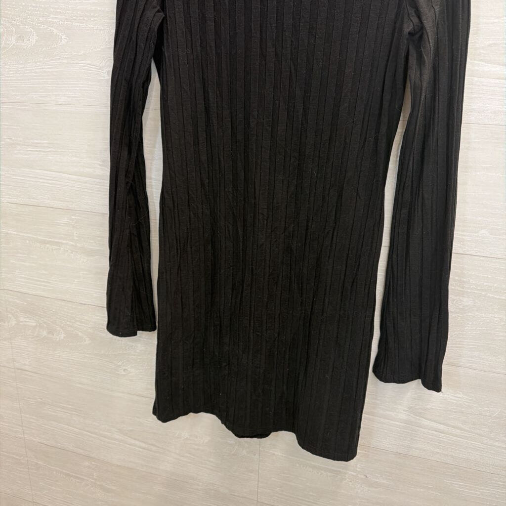 Reformation Black Ribbed Long Sleeve Open Back Dress Medium