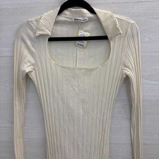 Reformation Cream Ribbed Long Sleeve Dress Medium