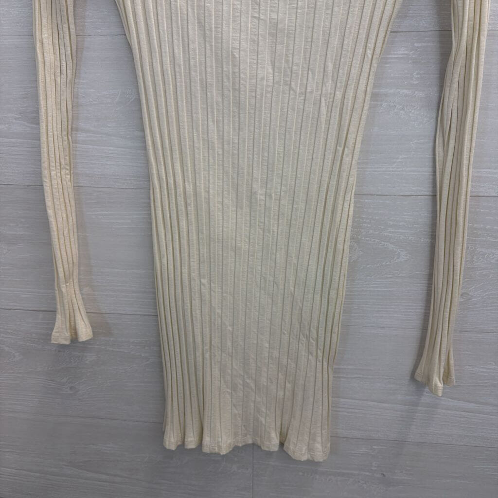 Reformation Cream Ribbed Long Sleeve Dress Medium