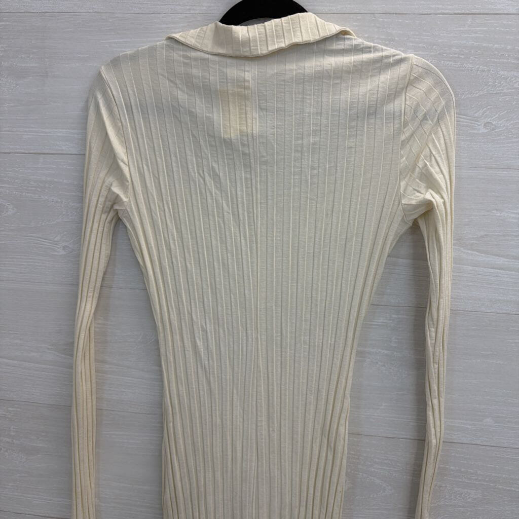 Reformation Cream Ribbed Long Sleeve Dress Medium